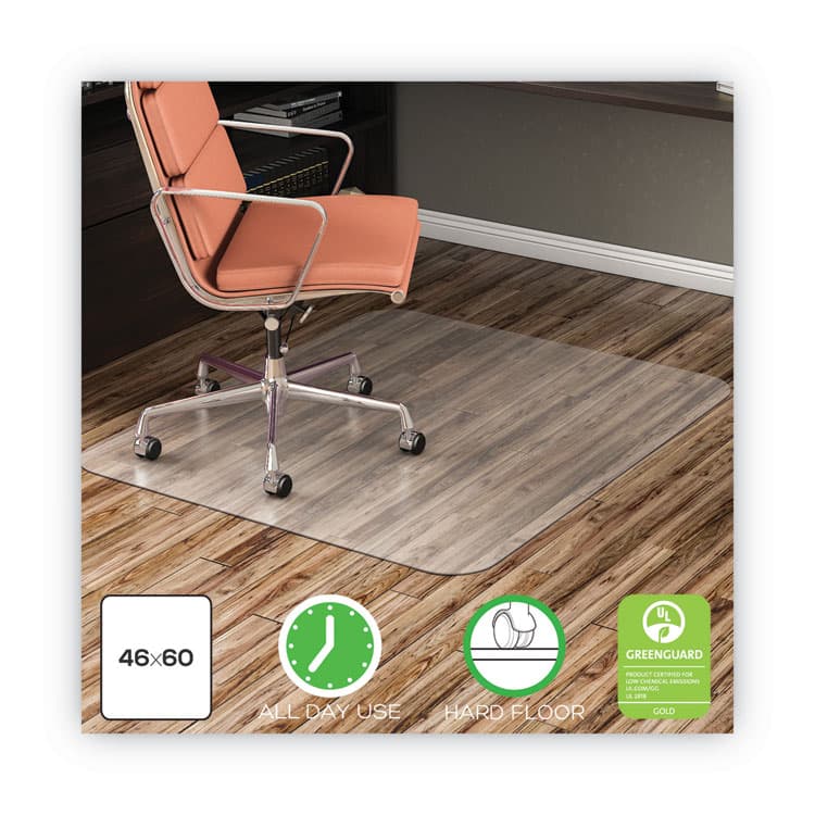 DEFLECTO CORPORATION EconoMat Non-Studded All Day Use Chair Mat for Hard Floors, Rectangular, 46" x 60", Clear, Ships Rolled (DEFCM2E442FCOM) thumbnail 2