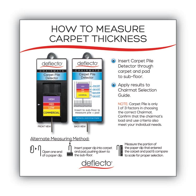 DEFLECTO CORPORATION SuperMat Frequent Use Chair Mat for Medium Pile Carpeted Floors, Rectangular with Lip, 36" x 48", Clear, Ships Rolled (DEFCM14113COM) thumbnail 4