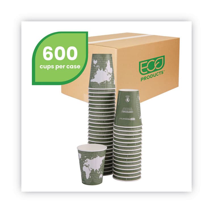 ECO-PRODUCTS,INC. World Art Renewable and Compostable Insulated Hot Cups, 12 oz, Paper, Brown/White, 40/Pack, 15 Packs/Carton (ECOEPBNHC12WD) thumbnail 2