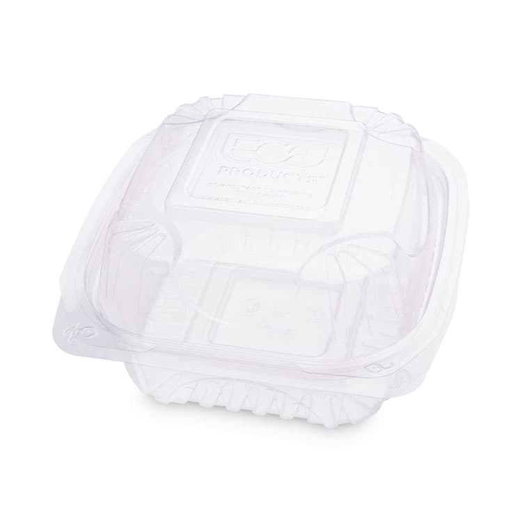 ECO-PRODUCTS,INC. Renewable and Compostable Clear Clamshell Hinged Food Containers, 6 x 6 x 3, Plastic, 80/Pack, 3 Packs/Carton (ECOEPLC6)