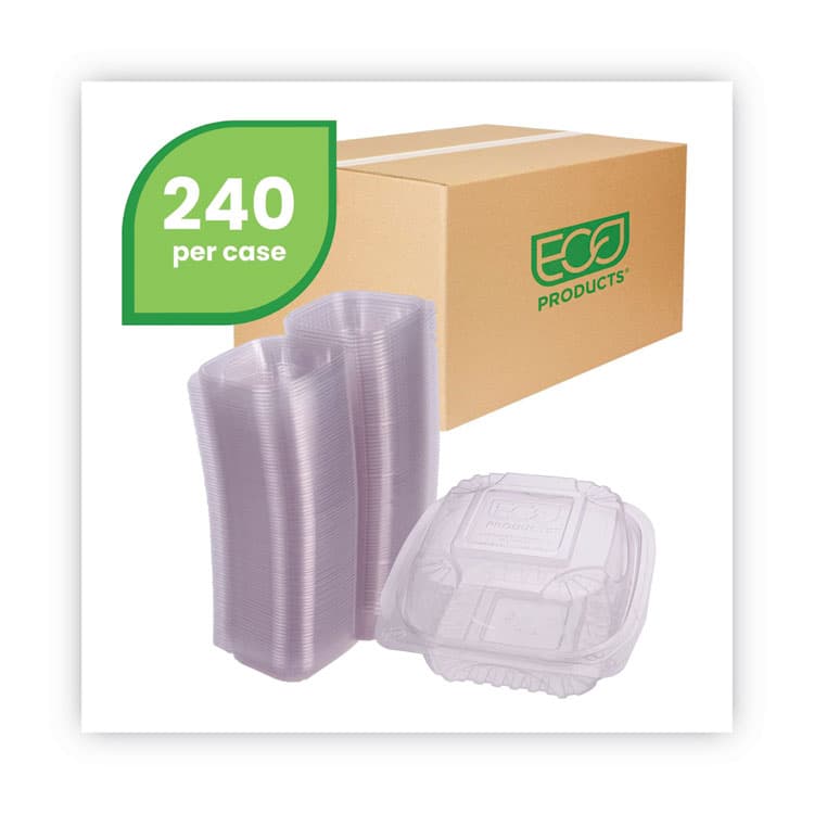 ECO-PRODUCTS,INC. Renewable and Compostable Clear Clamshell Hinged Food Containers, 6 x 6 x 3, Plastic, 80/Pack, 3 Packs/Carton (ECOEPLC6) thumbnail 2