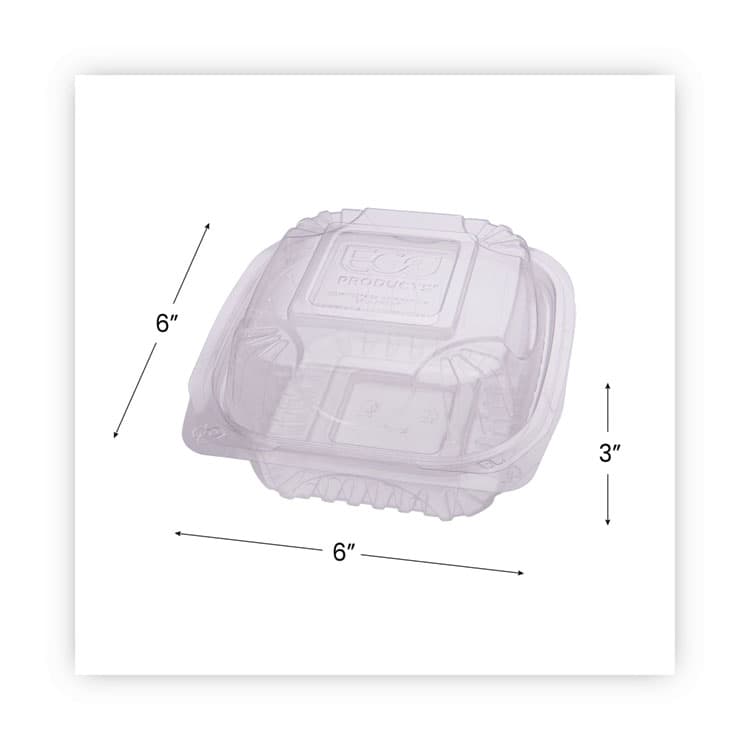 ECO-PRODUCTS,INC. Renewable and Compostable Clear Clamshell Hinged Food Containers, 6 x 6 x 3, Plastic, 80/Pack, 3 Packs/Carton (ECOEPLC6) thumbnail 3