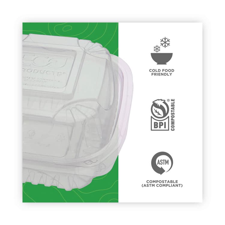 ECO-PRODUCTS,INC. Renewable and Compostable Clear Clamshell Hinged Food Containers, 6 x 6 x 3, Plastic, 80/Pack, 3 Packs/Carton (ECOEPLC6) thumbnail 4