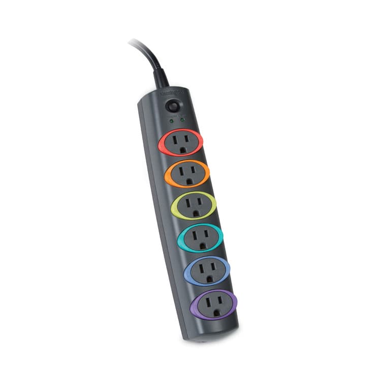 ACCO BRANDS, . SmartSockets Color-Coded Strip Surge Protector, 6 AC Outlets, 6 ft Cord, 670 J, Gray (KMW62146) thumbnail 2