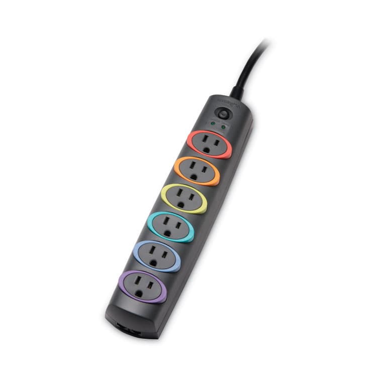 ACCO BRANDS, . SmartSockets Color-Coded Strip Surge Protector, 6 AC Outlets, 8 ft Cord, 1,260 J, Black (KMW62144) thumbnail 4