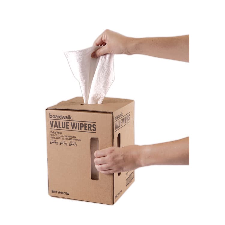 BOARDWALK DRC Wipers, Centerpull, 10 x 11.5, White, 200/Carton (BWKV040CGW) thumbnail 4