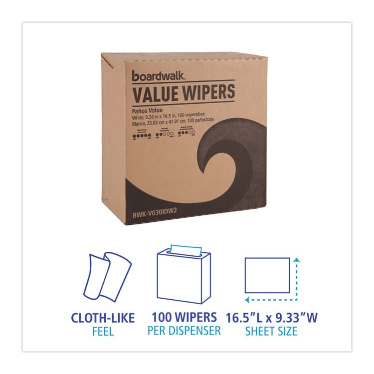 BOARDWALK DRC Wipers, 9.33 x 16.5, White, 100 Dispenser Packs, 9 Dispenser Packs/Carton (BWKV030IDW2) thumbnail 3