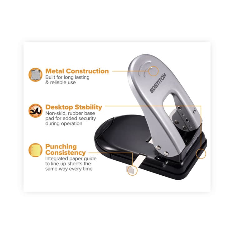 STANLEY BOSTITCH 40-Sheet EZ Squeeze Two-Hole Punch, 9/32" Holes, Black/Silver (ACI2340) thumbnail 4