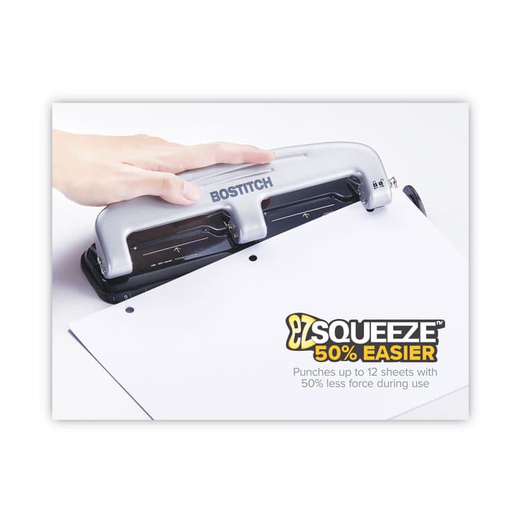 STANLEY BOSTITCH 12-Sheet EZ Squeeze Three-Hole Punch, 9/32" Holes, Black/Silver (ACI2101) thumbnail 3