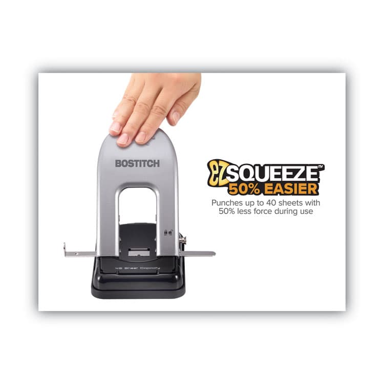 STANLEY BOSTITCH 40-Sheet EZ Squeeze Two-Hole Punch, 9/32" Holes, Black/Silver (ACI2340) thumbnail 3
