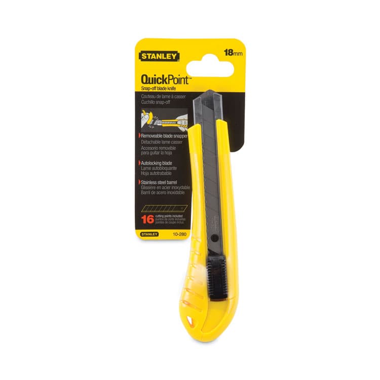 STANLEY BLACK & DECKER, . Standard Snap-Off Knife, 18 mm Blade, 6.75" Plastic Handle, Yellow (BOS10280) thumbnail 3