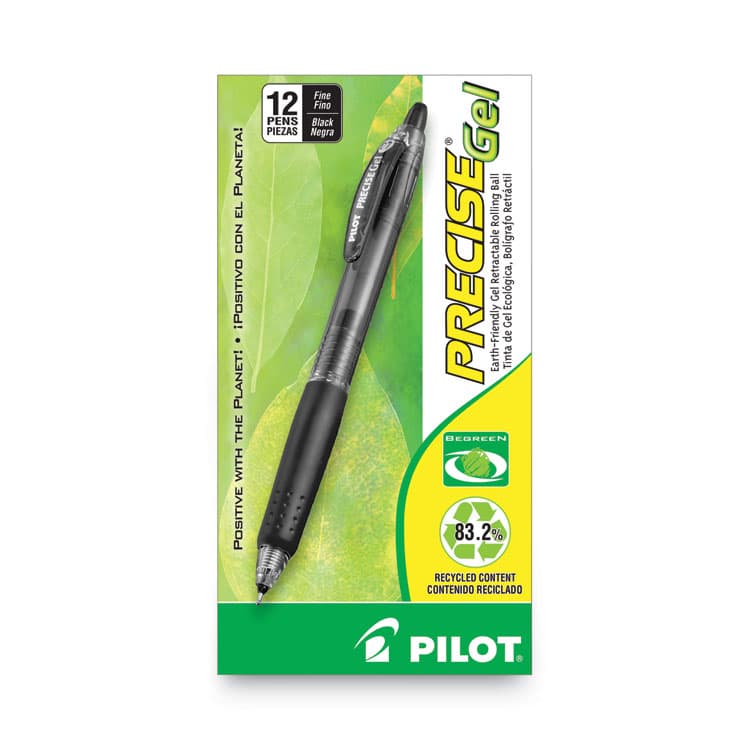 PILOT CORP. OF AMERICA Precise Gel BeGreen Gel Pen, Retractable, Fine 0.7 mm, Black Ink, Smoke Barrel, Dozen (PIL15001) thumbnail 2