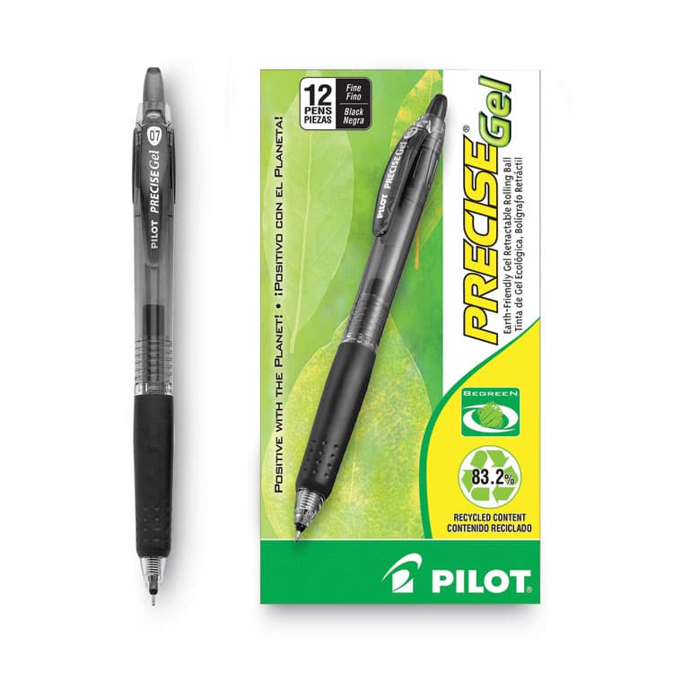 PILOT CORP. OF AMERICA Precise Gel BeGreen Gel Pen, Retractable, Fine 0.7 mm, Black Ink, Smoke Barrel, Dozen (PIL15001) thumbnail 4