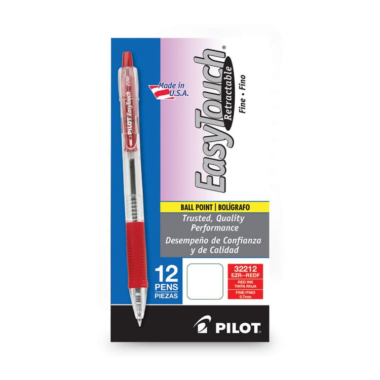 PILOT CORP. OF AMERICA EasyTouch Ballpoint Pen, Retractable, Fine 0.7 mm, Red Ink, Clear Barrel, Dozen (PIL32212) thumbnail 2