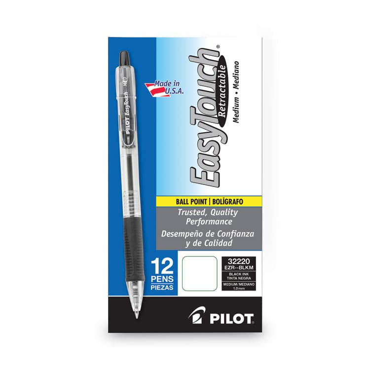 PILOT CORP. OF AMERICA EasyTouch Ballpoint Pen, Retractable, Medium 1 mm, Black Ink, Clear Barrel, Dozen (PIL32220) thumbnail 2
