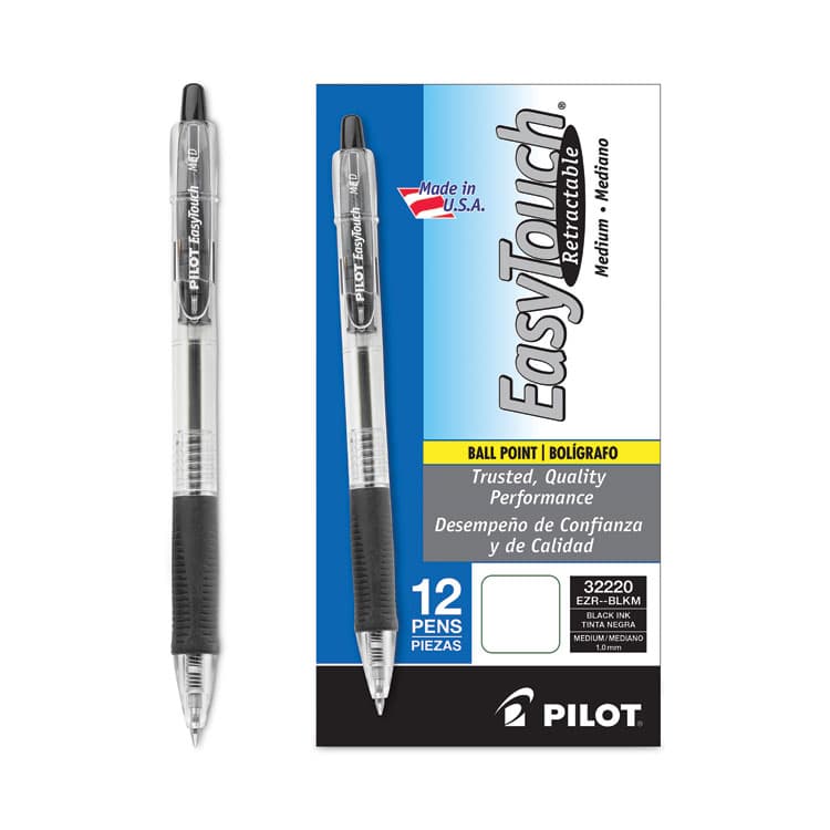 PILOT CORP. OF AMERICA EasyTouch Ballpoint Pen, Retractable, Medium 1 mm, Black Ink, Clear Barrel, Dozen (PIL32220) thumbnail 4