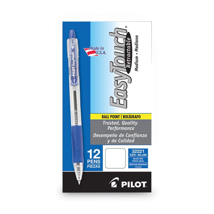 PILOT CORP. OF AMERICA EasyTouch Ballpoint Pen, Retractable, Medium 1 mm, Blue Ink, Clear Barrel, Dozen (PIL32221) thumbnail 2