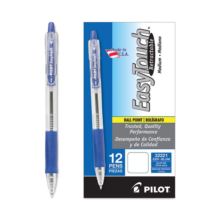 PILOT CORP. OF AMERICA EasyTouch Ballpoint Pen, Retractable, Medium 1 mm, Blue Ink, Clear Barrel, Dozen (PIL32221) thumbnail 4