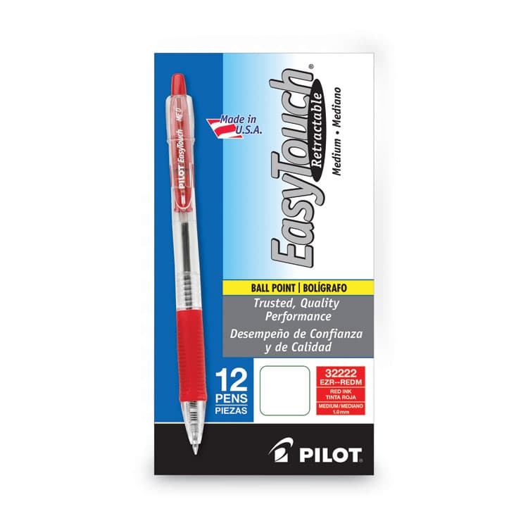 PILOT CORP. OF AMERICA EasyTouch Ballpoint Pen, Retractable, Medium 1 mm, Red Ink, Clear Barrel, Dozen (PIL32222) thumbnail 2