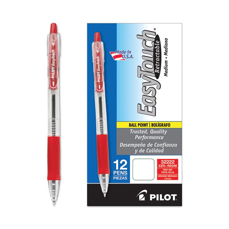PILOT CORP. OF AMERICA EasyTouch Ballpoint Pen, Retractable, Medium 1 mm, Red Ink, Clear Barrel, Dozen (PIL32222) thumbnail 4