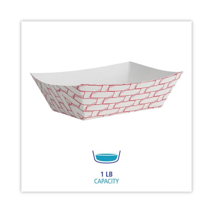 BOARDWALK Paper Food Baskets, 1 lb Capacity, Red/White, 1,000/Carton (BWK30LAG100) thumbnail 2
