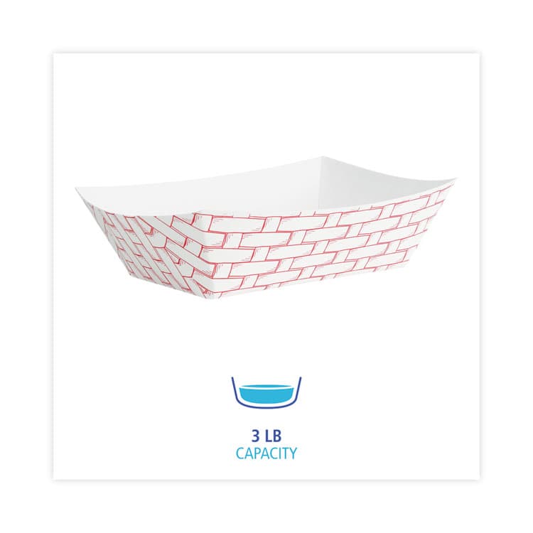 BOARDWALK Paper Food Baskets, 3 lb Capacity, Red/White, 500/Carton (BWK30LAG300) thumbnail 2