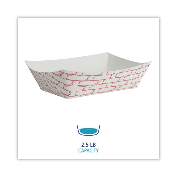 BOARDWALK Paper Food Baskets, 2.5 lb Capacity, Red/White, 500/Carton (BWK30LAG250) thumbnail 2