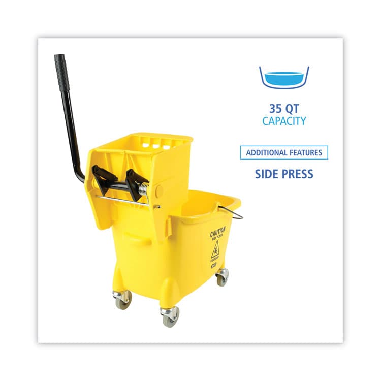 BOARDWALK Pro-Pac Side-Squeeze Wringer/Bucket Combo, 8.75 gal, Yellow/Silver (BWK2635COMBOYEL) thumbnail 3