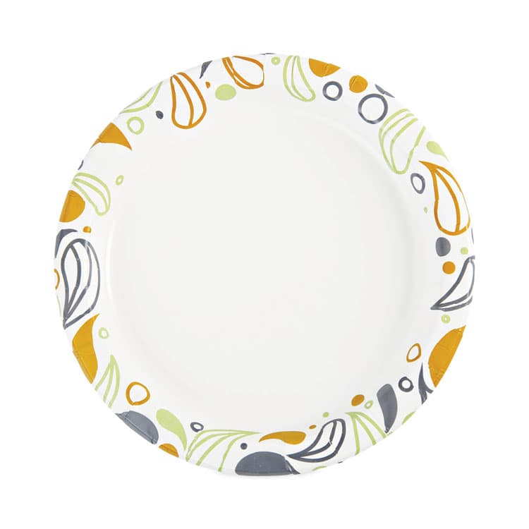 BOARDWALK Deerfield Printed Paper Plates, 9" dia, Coated/Soak Proof, White/Yellow/Green/Purple, 125/Pack, 8 Packs/Carton (BWKDEER9PLT) thumbnail 2