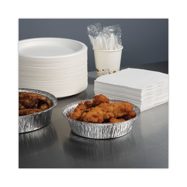 BOARDWALK Round Aluminum To-Go Containers, 250 Gauge, 24 oz, 7" Diameter x 1.47" h, Silver, 500/Carton (BWKROUND7) thumbnail 3