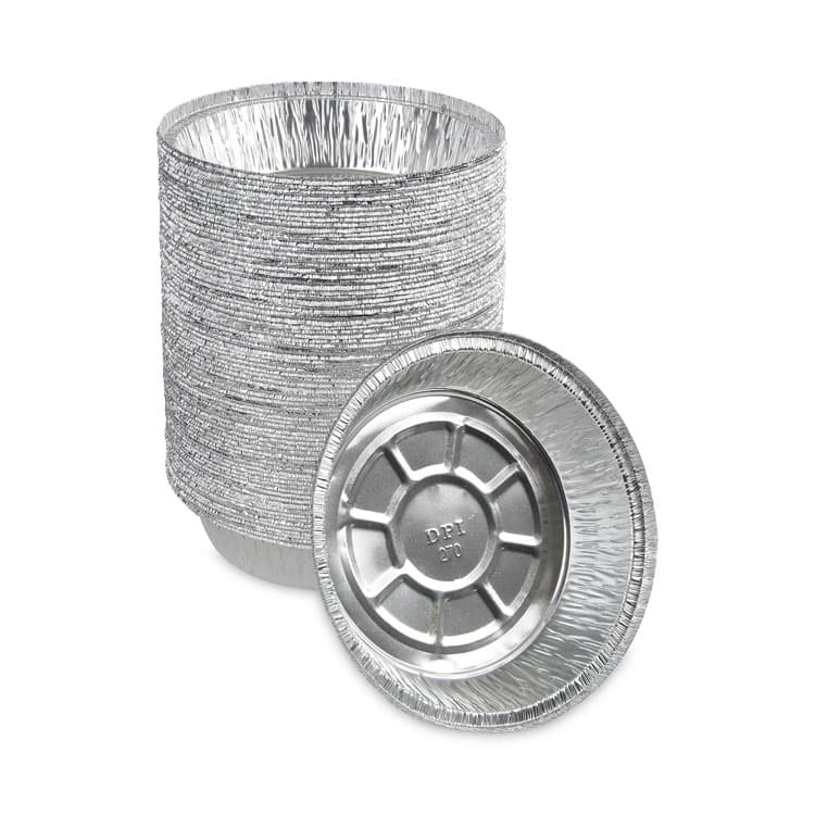 BOARDWALK Round Aluminum To-Go Containers, 250 Gauge, 24 oz, 7" Diameter x 1.47" h, Silver, 500/Carton (BWKROUND7)