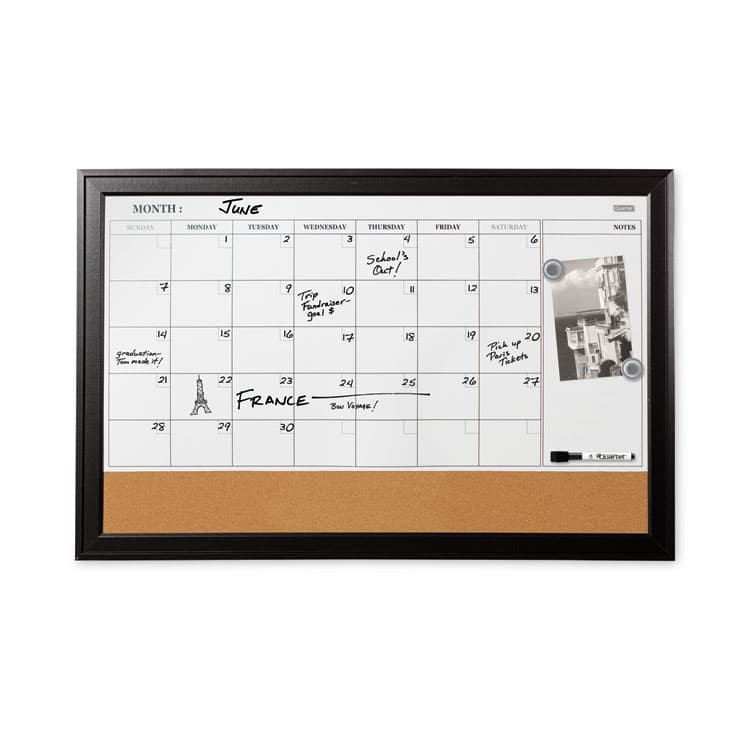 QUARTET MFG. Home Decor Magnetic Dry Erase Board, Monthly Planning/Scheduling Calendar, 23" x 17", Tan/White Surface, Espresso Wood Frame (QRT79275) thumbnail 3