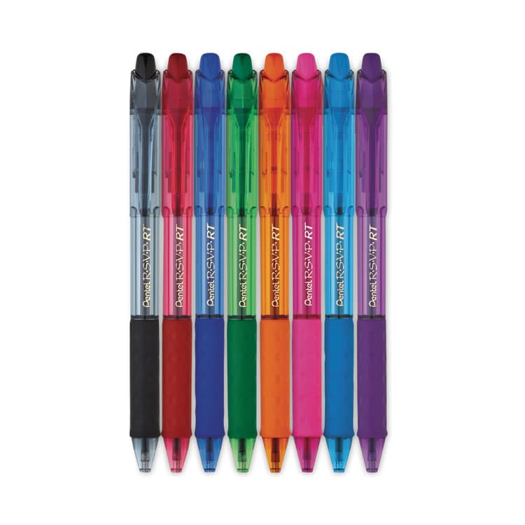 PENTEL OF AMERICA R.S.V.P. RT Ballpoint Pen, Retractable, Medium 1 mm, Assorted Ink Colors, Clear Barrel, 8/Pack (PENBK93CRBP8M) thumbnail 2