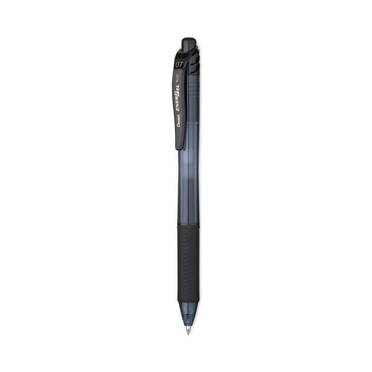 PENTEL OF AMERICA EnerGel-X Gel Pen, Retractable, Medium 0.7 mm, Black Ink, Smoke/Black Barrel, Dozen (PENBL107A)