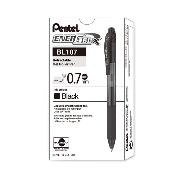 PENTEL OF AMERICA EnerGel-X Gel Pen, Retractable, Medium 0.7 mm, Black Ink, Smoke/Black Barrel, Dozen (PENBL107A) thumbnail 2
