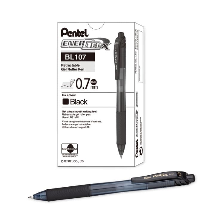 PENTEL OF AMERICA EnerGel-X Gel Pen, Retractable, Medium 0.7 mm, Black Ink, Smoke/Black Barrel, Dozen (PENBL107A) thumbnail 3