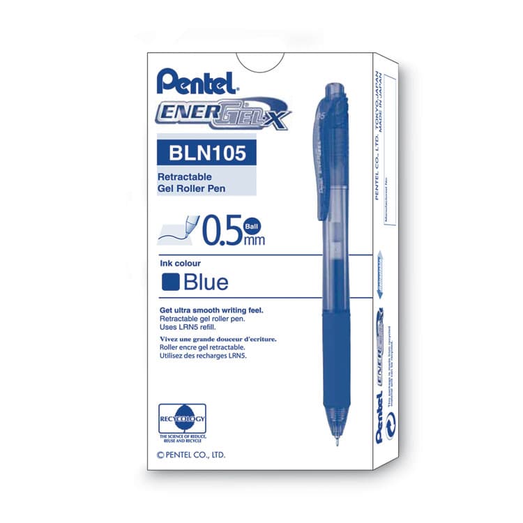 PENTEL OF AMERICA EnerGel-X Gel Pen, Retractable, Fine 0.5 mm, Blue Ink, Translucent Blue/Blue Barrel, Dozen (PENBLN105C) thumbnail 2