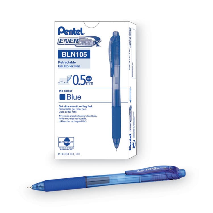 PENTEL OF AMERICA EnerGel-X Gel Pen, Retractable, Fine 0.5 mm, Blue Ink, Translucent Blue/Blue Barrel, Dozen (PENBLN105C) thumbnail 3