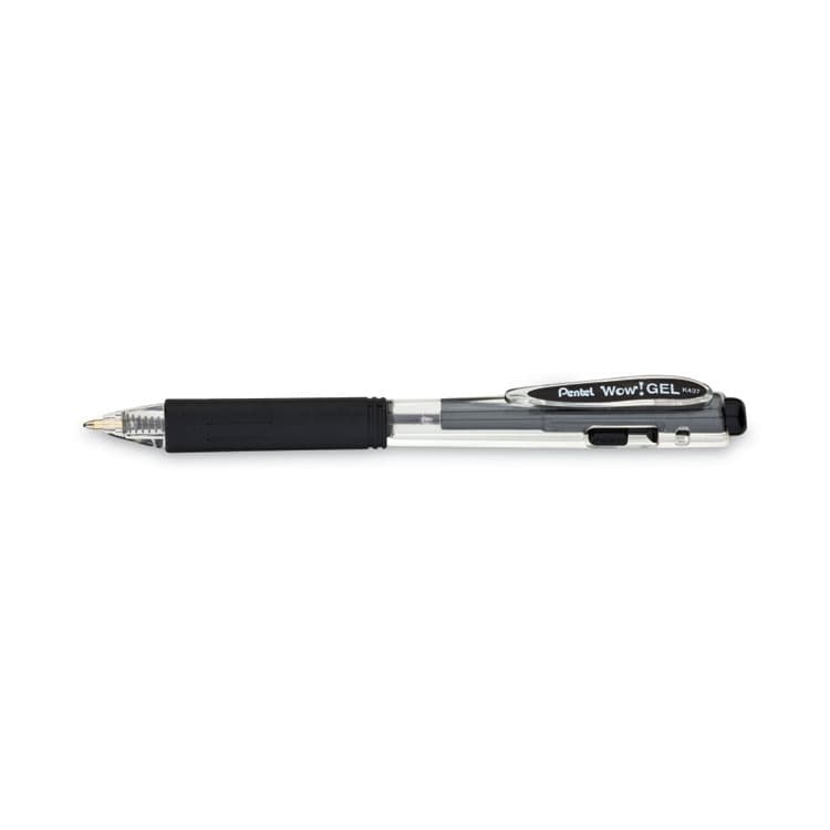 PENTEL OF AMERICA WOW! Gel Pen, Retractable, Medium 0.7 mm, Black Ink, Clear/Black Barrel, Dozen (PENK437A) thumbnail 4