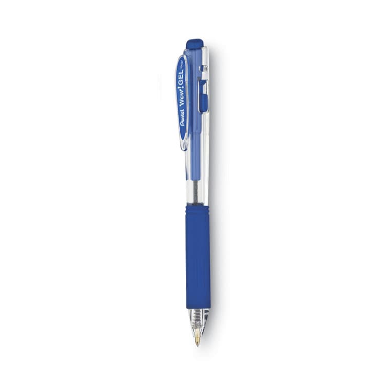 PENTEL OF AMERICA WOW! Gel Pen, Retractable, Medium 0.7 mm, Blue Ink, Clear/Blue Barrel, Dozen (PENK437C)