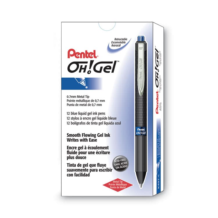 PENTEL OF AMERICA Oh! Gel Pen, Retractable, Medium 0.7 mm, Blue Ink, Black Barrel, Dozen (PENK497C) thumbnail 2