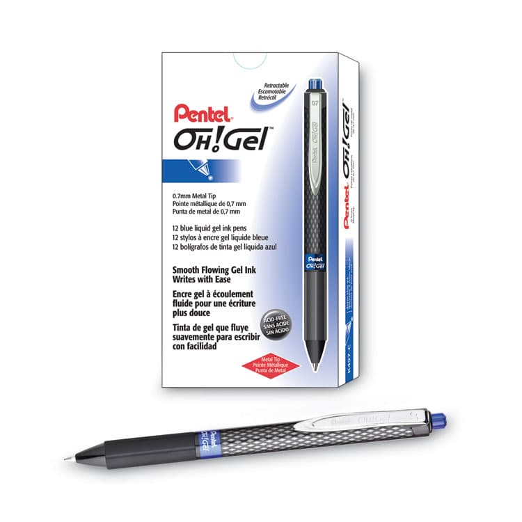 PENTEL OF AMERICA Oh! Gel Pen, Retractable, Medium 0.7 mm, Blue Ink, Black Barrel, Dozen (PENK497C) thumbnail 3