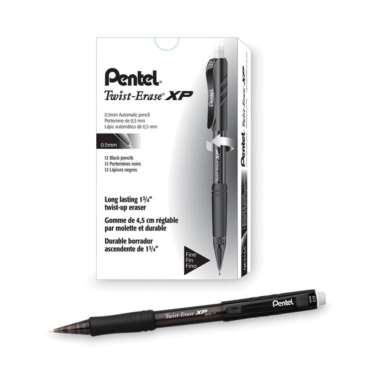 PENTEL OF AMERICA Twist-Erase EXPRESS Mechanical Pencil, 0.5 mm, HB (#2), Black Lead, Black Barrel, Dozen (PENQE415A) thumbnail 3