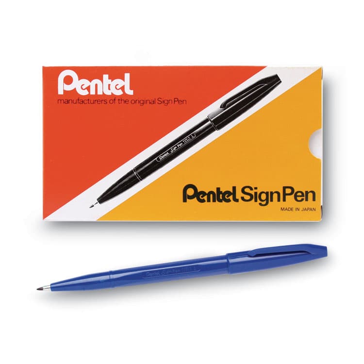 PENTEL OF AMERICA Sign Pen Fine Point Color Marker, Extra-Fine Bullet Tip, Blue, Dozen (PENS520C)