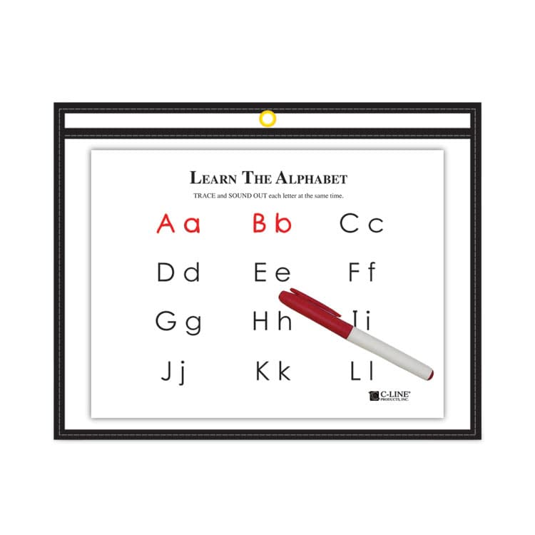 C-LINE PRODUCTS, Reusable Dry Erase Pockets, Super Heavy-Duty, Top Load 12 x 9 Insert, Clear Front, Black Border (CLI40711) thumbnail 2