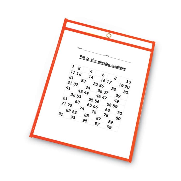 C-LINE PRODUCTS, Reusable Dry Erase Pockets, Super Heavy-Duty, Top Load 9 x 12 Insert, Clear Front, Assorted Neon Border, 10/Pack (CLI40810) thumbnail 2