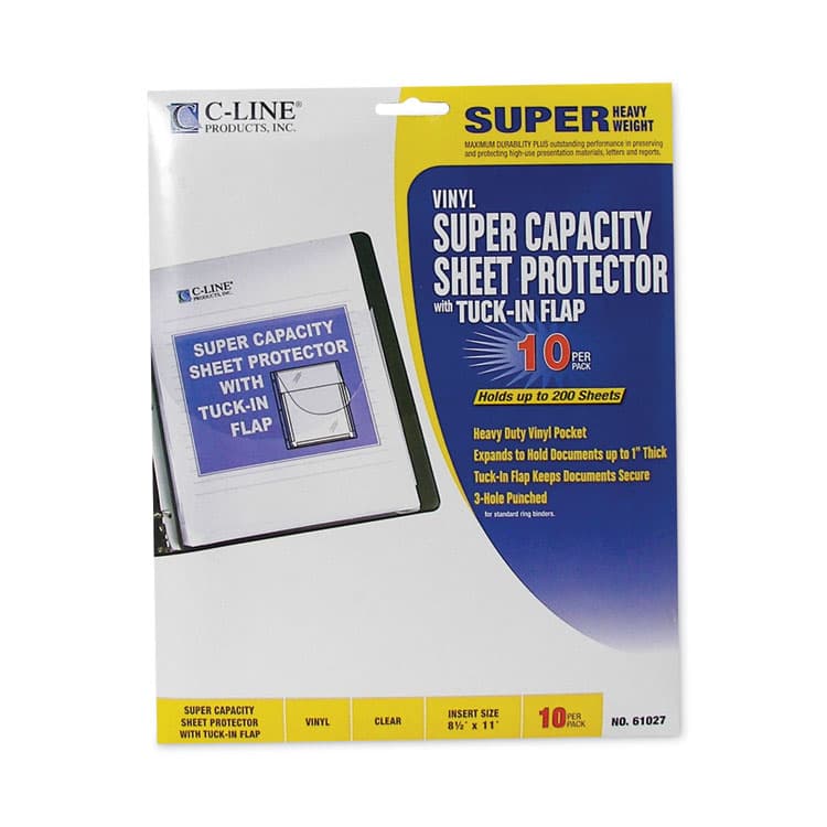 C-LINE PRODUCTS, Super Capacity Sheet Protectors with Tuck-In Flap, Super Heavy-Duty, Side: 3-Hole Punched, 8.5 x 11 Insert, Clear, 10/Pack (CLI61027) thumbnail 4