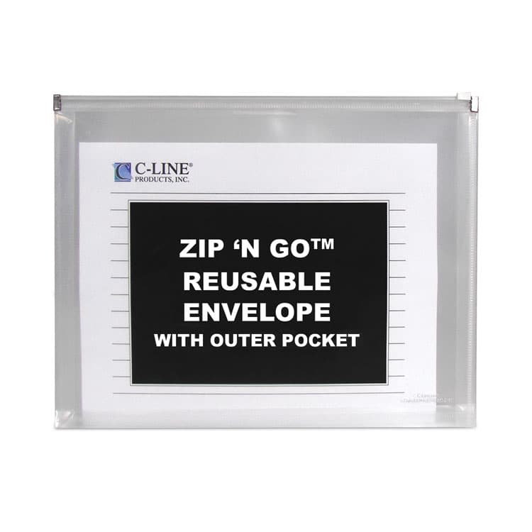 C-LINE PRODUCTS, Zip 'N Go Reusable Envelope with Outer Pocket, 1" Capacity, 2 Sections, 10 x 13, Clear, 3/Pack (CLI48117) thumbnail 2