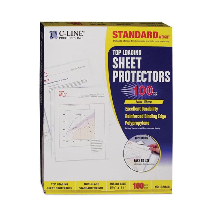 C-LINE PRODUCTS, Polypropylene Sheet Protectors, Medium-Duty, Side: 3-Hole Punched, Top Load 8.5 x 11 Insert, Nonglare Clear Front, 100/Box (CLI62048) thumbnail 4
