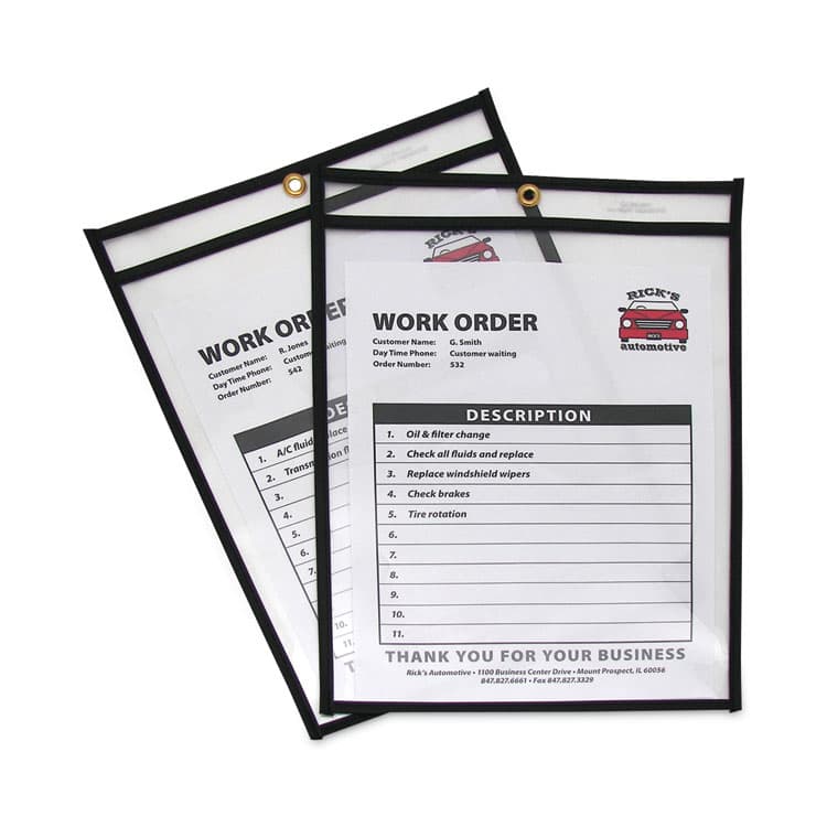 C-LINE PRODUCTS, Stitched Shop Ticket Holders, Super Heavy-Duty, Top Load 9 x 12 Insert, Clear Front, Black Border, 25/Box (CLI46912)